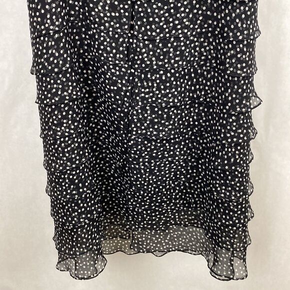Talbots Pure Silk Layer Ruffle Dress 4 Petite 4P Black Dots Spaghetti Straps - Picture 7 of 12